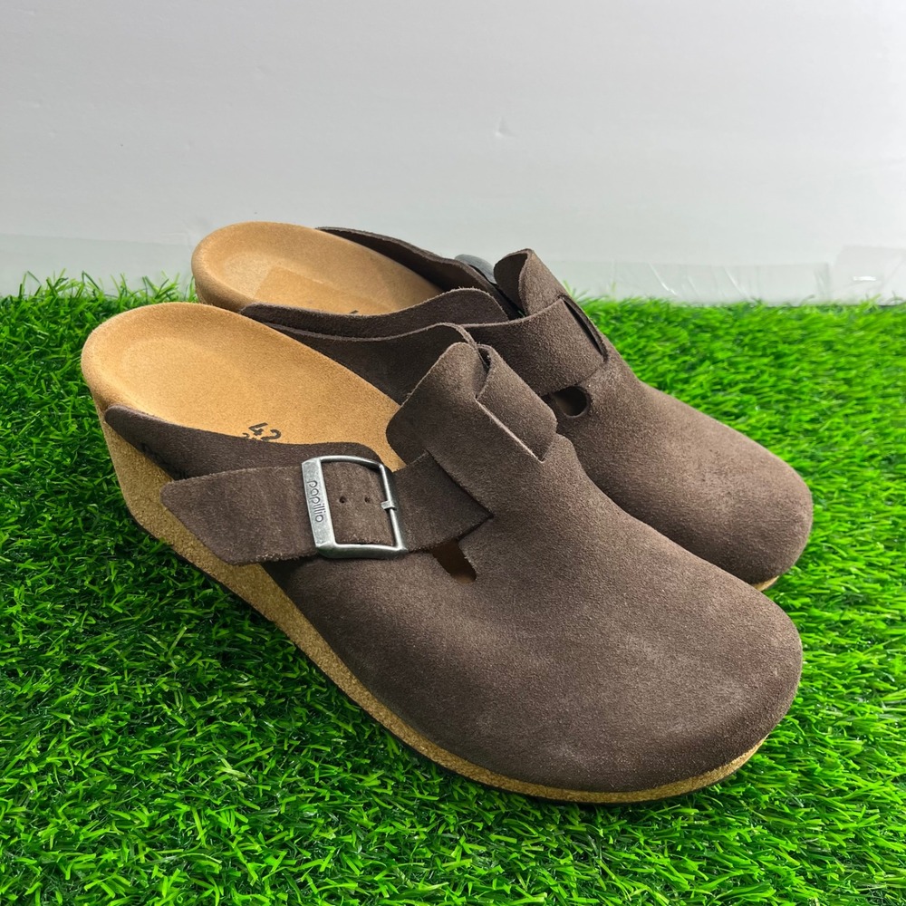 Papillio Birkenstock Fanny Suede Wedge Mules Brown Dark Tea Clogs 42 US 11.5